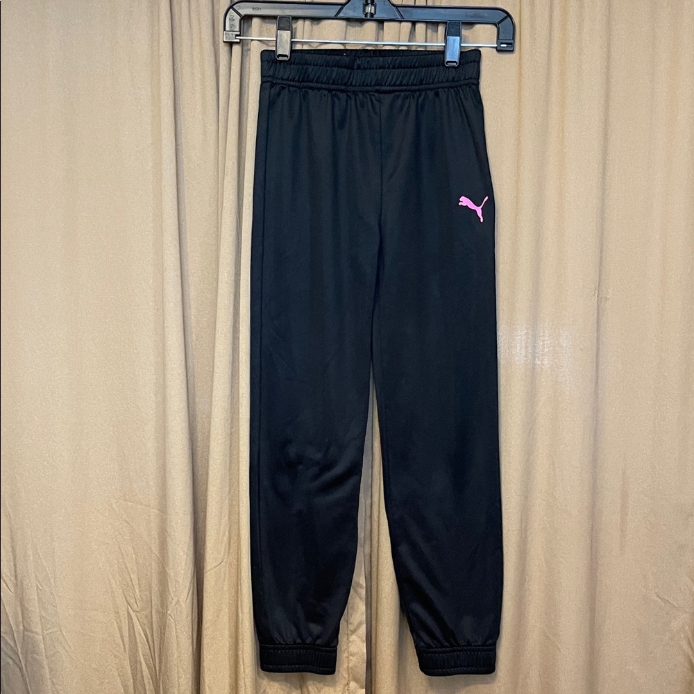 Puma Kids Black Joggers with Pink Logo Elastic Band